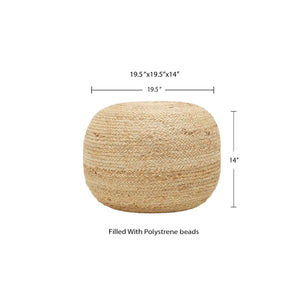 · REDEARTH · Jute Circular Jute Pouf Ottoman - Braided Pouffe Accent Sitting Round Footrest for Living Room, Bedroom, Nursery, kidsroom, Patio, Gym; 100% Jute (19.5"x19.5"x14"; Jute Natural)