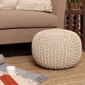 · REDEARTH · Round Pouf Ottoman - Cable Knitted Boho Poof - Home Décor Cord Pouffe Handmade Circular Footrest for Living Room - Bedroom - Kids Bedroom - 100% Cotton Pouf (18"x18"x14") - Ivory