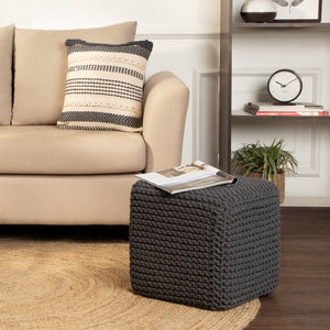 · REDEARTH · Cube Pouf Foot Stool Ottoman - Hand Knitted Poof - Cord Boho Pouffe - Home Décor - Stuffed Footrest for Living Room - Bedroom - Nursery (16" x 16" x 16") - Dark Gray, Set of 2
