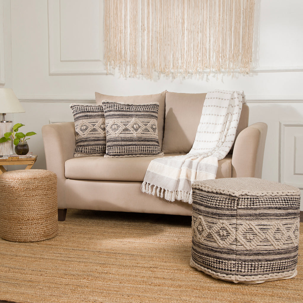 UNSTUFFED Pouf Ottoman Cover. REDEARTH · Textured Boho Storage Cube Poof Decorative Pouffe Farmhouse Footrest Accent Footrest for Living Room, Bedroom;100% Cotton (18"X18"X18", Diamond Virgule Black)