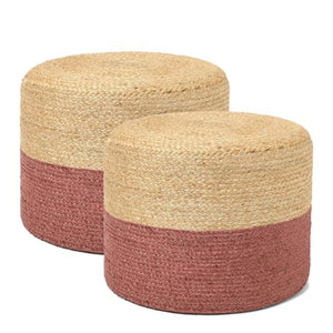 · REDEARTH · Cylindrical Pouf Foot Stool Ottoman - Jute Braided Pouffe Poof Accent Sitting Footrest for Living Room, Bedroom, Nursery, Patio, Lounge & Other Rooms (Natural Rust, 18"x18"x14") Set of 2