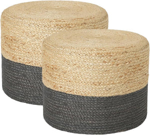 · REDEARTH · Cylindrical Pouf Foot Stool Ottoman - Jute Braided Pouffe Poof Accent Sitting Footrest for Living Room, Bedroom, Nursery, Patio, Lounge & Other Rooms (Natural Gray, 18"x18"x14") Set of 2