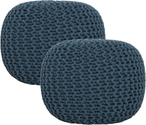 · REDEARTH · Round Pouf Foot Stool Bean Bag Ottoman - Hand Knitted Boho Pouffe - Home Decor Poof - Stuffed Foot Rest for Living Room - Nursery - Bedroom - Patio (19.5"x19.5"x14") - Teal, Set of 2
