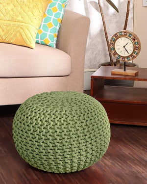 · REDEARTH · Round Pouf Ottoman - Hand Knitted Cable Boho Poof Home Décor Pouffe Circular Footrest for Living Room - Nursery - Bedroom - Lounge 100% Cotton (19.5"x19.5"x14") - Kiwi, Set of 2