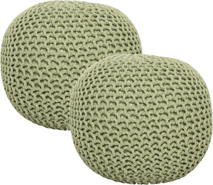 · REDEARTH · Round Pouf Ottoman - Hand Knitted Cable Boho Poof Home Décor Pouffe Circular Footrest for Living Room - Nursery - Bedroom - Lounge 100% Cotton (19.5"x19.5"x14") - Kiwi, Set of 2