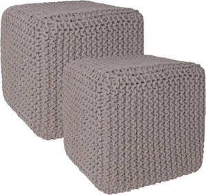 · REDEARTH · Cube Pouf Foot Stool Ottoman - Hand Knitted Poof - Cord Boho Pouffe - Home Décor - Stuffed Footrest for Living Room - Bedroom - Nursery (16" x 16" x 16") - Taupe, Set of 2
