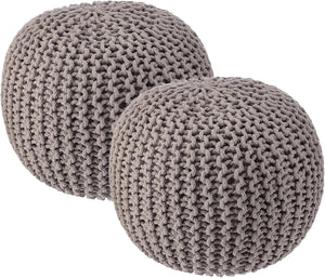 · REDEARTH · Round Pouf Foot Stool Bean Bag Ottoman - Hand Knitted Boho Pouffe - Home Decor Poof - Stuffed Foot Rest for Living Room - Nursery - Bedroom - Patio (19.5"x19.5"x14") - Taupe, Set of 2