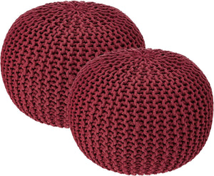 · REDEARTH · Round Pouf Ottoman - Hand Knitted Boho Poof Home Décor Pouffe Circular Footrest for Living Room - Bedroom - Lounge - 100% Cotton (19.5"x19.5"x14") - Red, Set of 2