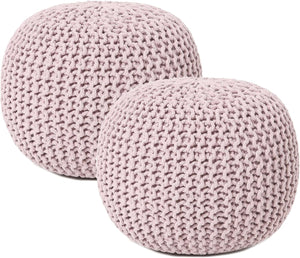· REDEARTH · Round Pouf Ottoman - Hand Knitted Boho Poof Home Décor Pouffe Circular Footrest for Living Room - Bedroom - Lounge - 100% Cotton (19.5"x19.5"x14") - Pale Pink, Set of 2