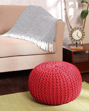 · REDEARTH · Round Pouf Ottoman - Hand Knitted Boho Poof Home Décor Pouffe Circular Footrest for Living Room - Bedroom - Lounge - 100% Cotton (19.5"x19.5"x14") - Red, Set of 2