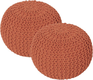 · REDEARTH · Round Pouf Ottoman - Hand Knitted Cable Boho Poof - Pouffe Circular Footrest for Living Room - Bedroom - Patio - 100% Cotton (19.5"x19.5"x14") - Burnt Orange, Set of 2