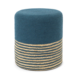 REDEARTH Cylindrical Pouf Foot Stool Ottoman - Jute Braided Pouffe Poof Accent Sitting Footrest for Living Room, Bedroom, Nursery, Patio, Lounge & Other Rooms (Teal Natural , 14.5"x14.5"x16") Set of 2