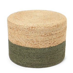 · REDEARTH · Cylindrical Pouf Foot Stool Ottoman - Jute Braided Pouffe Poof Accent Sitting Footrest for Living Room, Bedroom, Nursery, Patio, Lounge & Other Rooms (Natural Olive, 18"x18"x14")