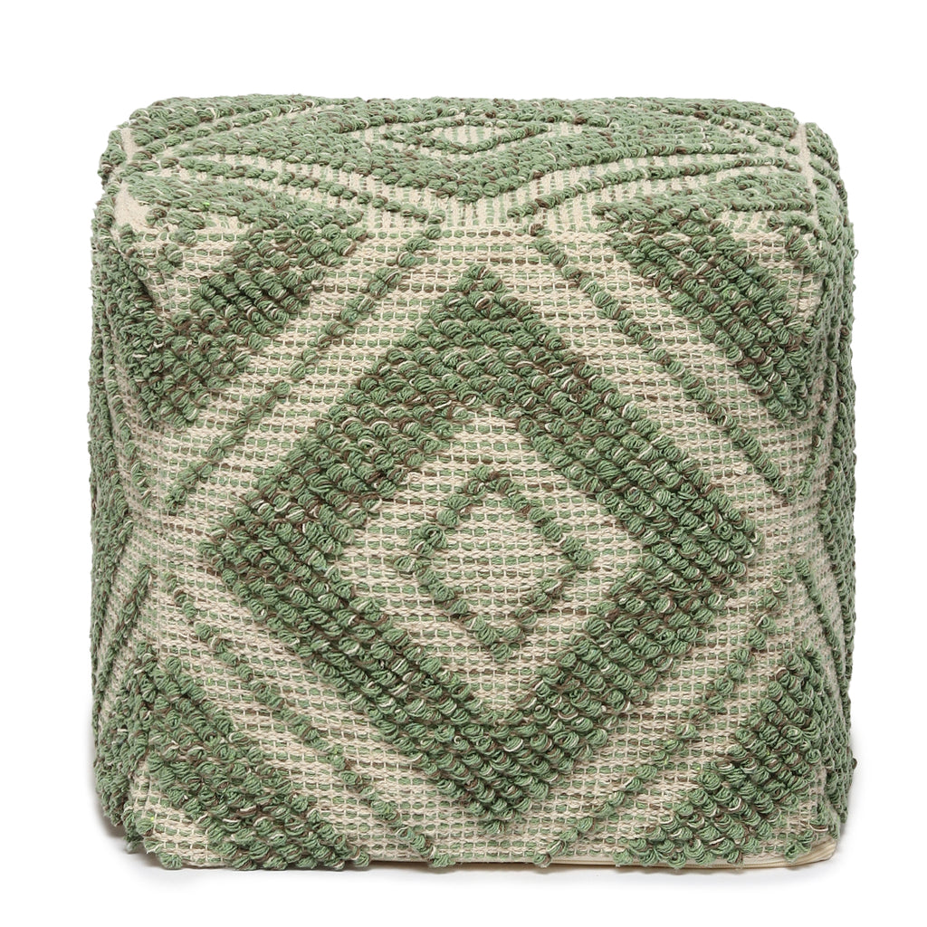 · REDEARTH · Tufted Pouf Ottoman with Filler Textured Storage Cube Bean Bag Pouffe Footrest for Living Room, Bedroom, Nursery, Kidsroom; 100% Cotton (17.5"X17.5"X17.5", Solitaire Lozenge Kiwi)