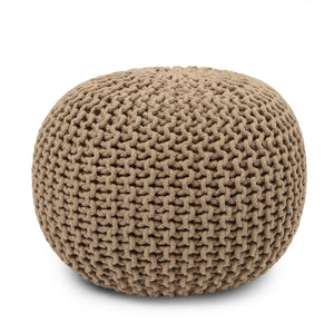 · REDEARTH · Round Pouf Ottoman -Hand Knitted Cable Boho Poof Home Décor Pouffe Accent Chair Circular Seat Footrest for Living Room, Bedroom, Nursery, Kidsroom, Lounge; 100% Cotton (19.5"x19.5"x14"; Beige)