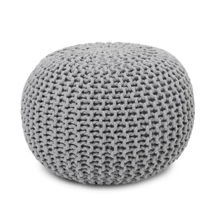 · REDEARTH · Round Pouf Ottoman - Hand Knitted Cable Boho Poof Home Décor Pouffe Circular Footrest for Living Room - Nursery - Bedroom - Lounge 100% Cotton (18”x18”x14”) - Gray, Set of 2