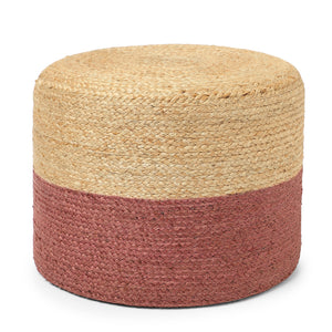 · REDEARTH · Cylindrical Pouf Foot Stool Ottoman - Jute Braided Pouffe Poof Accent Sitting Footrest for Living Room, Bedroom, Nursery, Patio, Lounge & Other Rooms (Natural Rust, 18"x18"x14")