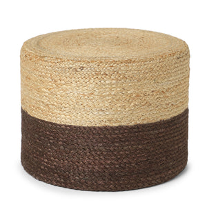 · REDEARTH · Cylindrical Pouf Foot Stool Ottoman - Jute Braided Pouffe Poof Accent Sitting Footrest for Living Room, Bedroom, Nursery, Patio, Lounge & Other Rooms (Natural Acorn, 18"x18"x14")