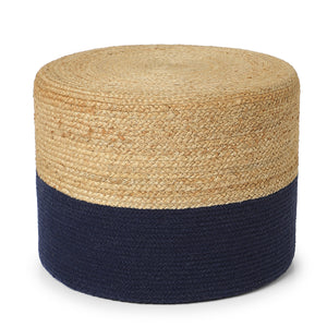· REDEARTH · Cylindrical Pouf Foot Stool Ottoman - Jute Braided Pouffe Poof Accent Sitting Footrest for Living Room, Bedroom, Nursery, Patio, Lounge & Other Rooms (Navy Natural , 18"x18"x14")