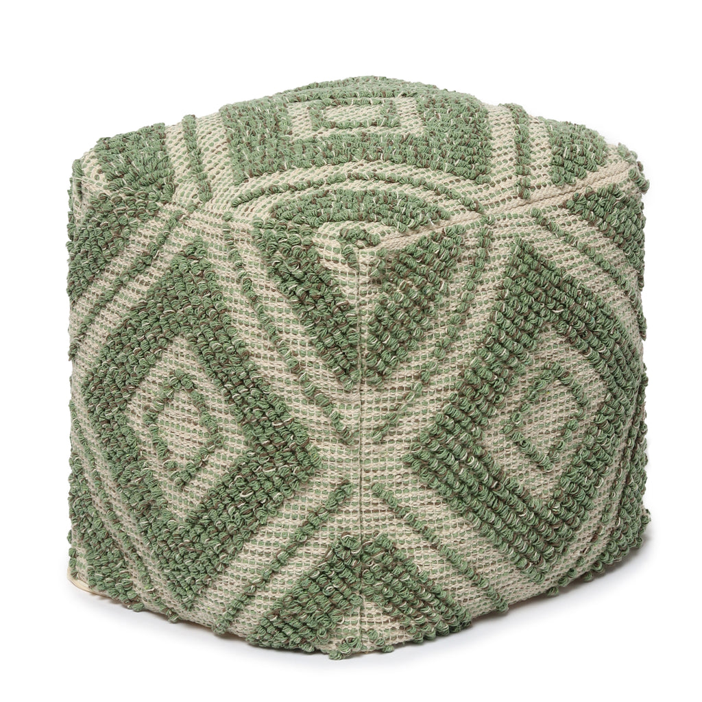 · REDEARTH · Tufted Pouf Ottoman with Filler Textured Storage Cube Bean Bag Pouffe Footrest for Living Room, Bedroom, Nursery, Kidsroom; 100% Cotton (17.5"X17.5"X17.5", Solitaire Lozenge Kiwi)