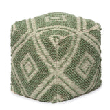· REDEARTH · Tufted Pouf Ottoman with Filler Textured Storage Cube Bean Bag Pouffe Footrest for Living Room, Bedroom, Nursery, Kidsroom; 100% Cotton (17.5"X17.5"X17.5", Solitaire Lozenge Kiwi)