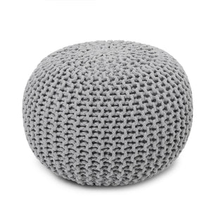 · REDEARTH · Round Boho Pouf Ottoman - Cable Knitted Cord Boho Pouffe - Stuffed Poof Accent Beanbag Footrest for Living Room - Nursery - Bedroom - Covered Patio - Study Nook (18”x18”x14”) - Gray-S