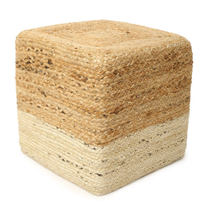· REDEARTH · Cube Pouf Ottoman - Braided Pouffe Accent Sitting Square Footrest for Living Room, Bedroom, Nursery, kidsroom, Patio, Gym; 100% Jute Set Of 2 (14.5"x14.5"x16"; Natural Ivory)
