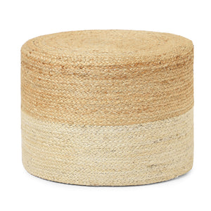 · REDEARTH · Cylindrical Pouf Foot Stool Ottoman - Jute Braided Pouffe Poof Accent Sitting Footrest for Living Room, Bedroom, Nursery, Patio, Lounge & Other Rooms (Natural Ivory , 18"x18"x14")