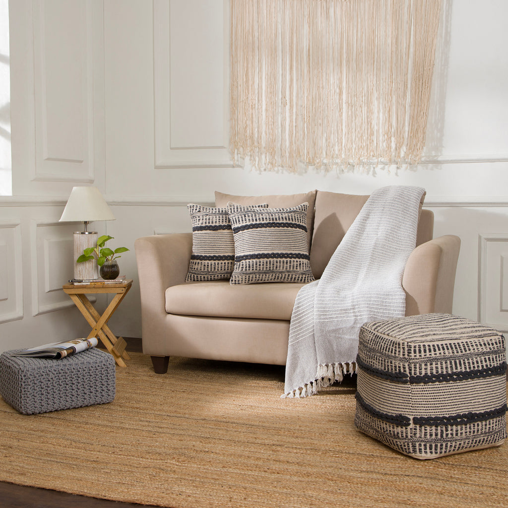· REDEARTH · Textured Throw Pillow Cushion Covers-Woven Tufted Decorative Farmhouse Cases Set for Couch, Sofa, Bed, Chair, Dining, Patio, Outdoor; 100% Cotton (18"x18", Gage Dark Gray) Pack of 2