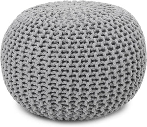 · REDEARTH · Round Boho Pouf Ottoman - Cable Knitted Cord Boho Pouffe - Stuffed Poof Accent Beanbag Footrest for Living Room - Nursery - Bedroom - Covered Patio - Study Nook (19.5"x19.5"x14") - Gray