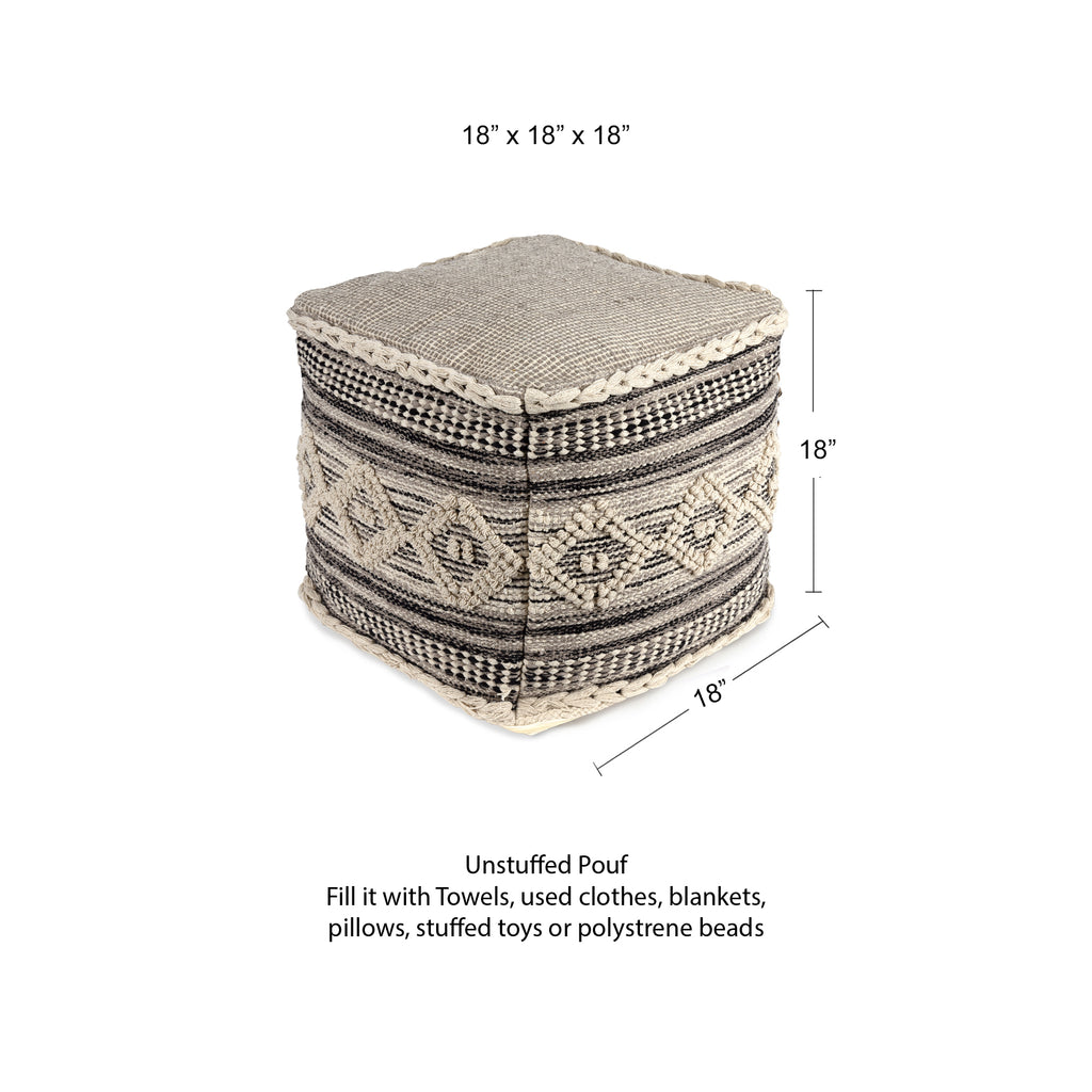 UNSTUFFED Pouf Ottoman Cover. REDEARTH · Textured Boho Storage Cube Poof Decorative Pouffe Farmhouse Footrest Accent Footrest for Living Room, Bedroom;100% Cotton (18"X18"X18", Diamond Virgule Black)