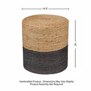 · REDEARTH · Cylindrical Pouf Foot Stool Ottoman - Jute Braided Pouffe Poof Accent Sitting Footrest for The Living Room, Bedroom, Nursery, Patio, Lounge & Other Rooms (14.5”x14.5”x16”; Natural Gray)