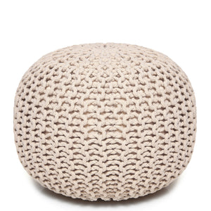 · REDEARTH · Round Pouf Ottoman - Cable Knitted Boho Poof - Home Décor Cord Pouffe Handmade Circular Footrest for Living Room - Bedroom - Kids Bedroom - 100% Cotton Pouf (18"x18"x14") - Ivory