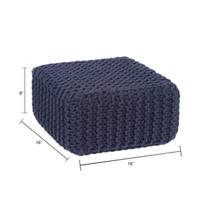 · REDEARTH · Cube Low Pouf Foot Stool Ottoman - Hand Knitted Poof - Cord Boho Pouffe - Home Décor - Stuffed Footrest for Living Room - Nursery - Bedroom - Patio (16" x 16" x 8") - Navy Blue, Set of 2