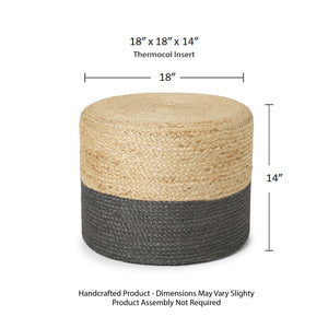· REDEARTH · Cylindrical Pouf Foot Stool Ottoman - Jute Braided Pouffe Poof Accent Sitting Footrest for Living Room, Bedroom, Nursery, Patio, Lounge & Other Rooms (Natural Gray, 18"x18"x14")