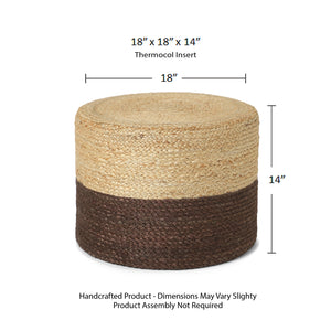 · REDEARTH · Cylindrical Pouf Foot Stool Ottoman - Jute Braided Pouffe Poof Accent Sitting Footrest for Living Room, Bedroom, Nursery, Patio, Lounge & Other Rooms (Natural Acorn, 18"x18"x14")