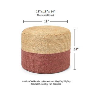 · REDEARTH · Cylindrical Pouf Foot Stool Ottoman - Jute Braided Pouffe Poof Accent Sitting Footrest for Living Room, Bedroom, Nursery, Patio, Lounge & Other Rooms (Natural Rust, 18"x18"x14")