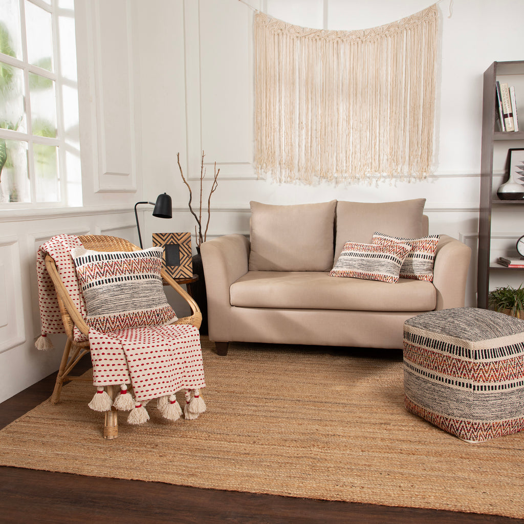 · REDEARTH · Boho Textured Throw Pillow Cushion Covers - Lumbar Woven Tufted Decorative Farmhouse Cases Set for Couch, Sofa, Bed, Chair, Dining, Patio, Outdoor; 100% Cotton (12"x20", Multi) Pack of 2