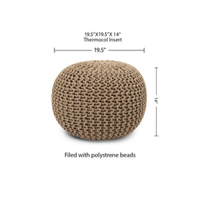 · REDEARTH · Round Pouf Ottoman -Hand Knitted Cable Boho Poof Home Décor Pouffe Accent Chair Circular Seat Footrest for Living Room, Bedroom, Nursery, Kidsroom, Lounge; 100% Cotton (19.5"x19.5"x14"; Beige)