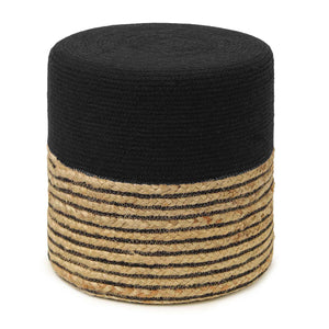 · REDEARTH · Cylindrical Pouf Ottoman - Braided Pouffe Accent Sitting Round Footrest for Living Room, Bedroom, Nursery, kidsroom, Patio ; 70% Cotton 30% Jute, Set Of 2 (14.5x14.5x16; Black Natural)