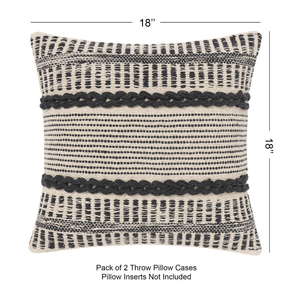 · REDEARTH · Textured Throw Pillow Cushion Covers-Woven Tufted Decorative Farmhouse Cases Set for Couch, Sofa, Bed, Chair, Dining, Patio, Outdoor; 100% Cotton (18"x18", Gage Dark Gray) Pack of 2
