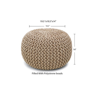 · REDEARTH · Round Pouf Ottoman -Hand Knitted Cable Boho Poof Home Décor Pouffe Accent Chair Circular Seat Footrest for Living Room, Bedroom, Nursery, Kidsroom, Lounge; 100% Cotton (19.5"x19.5"x14"; Beige Ivory)