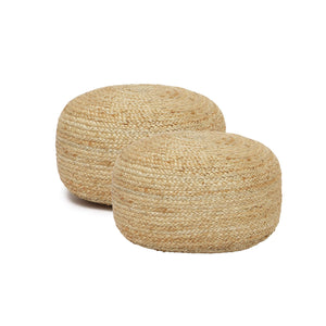 · REDEARTH · Jute Circular Low Pouf Ottoman - Braided Pouffe Accent Sitting Round Footrest for Living Room, Bedroom, Nursery, kidsroom, Patio, Gym; 100% Jute Set Of 2 (18"x18"x10"; Natural)