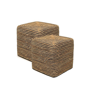 · REDEARTH · Cube Pouf Foot Stool Ottoman - Jute Braided Pouffe Poof Accent Sitting Footrest for The Living Room, Bedroom, Nursery, Lounge 50% Jute 50% Cotton Set Of 2 (14.5”x14.5”x16”; Natural Black)