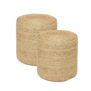 · REDEARTH ·  Cylindrical Pouf Ottoman - Braided Pouffe Accent Sitting Round Footrest for Living Room, Bedroom, Nursery, kidsroom, Patio, Gym; 100% Jute Set Of 2 (14.5"X14.5"X16"; Natural)