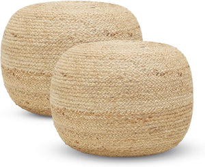 · REDEARTH · Jute Circular Pouf Ottoman - Braided Pouffe Accent Sitting Round Footrest for Living Room, Bedroom, Nursery, kidsroom, Patio, Gym; 100% Jute Set Of 2 (19.5"x19.5"x14"; Natural)