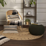 · REDEARTH · Round Hand Knitted Pouf - Foot Stool Bean Bag Ottoman - Cord Boho Pouffe - Poof Accent Beanbag Footrest for Living Room - Bedroom - Patio - Lounge (19.5"x19.5"x14") - Olive