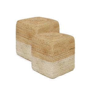· REDEARTH · Cube Pouf Ottoman - Braided Pouffe Accent Sitting Square Footrest for Living Room, Bedroom, Nursery, kidsroom, Patio, Gym; 100% Jute Set Of 2 (14.5"x14.5"x16"; Natural Ivory)