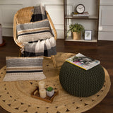 · REDEARTH · Round Hand Knitted Pouf - Foot Stool Bean Bag Ottoman - Cord Boho Pouffe - Poof Accent Beanbag Footrest for Living Room - Bedroom - Patio - Lounge (19.5"x19.5"x14") - Olive