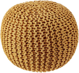 · REDEARTH · Round Pouf Ottoman - Hand Knitted Cable Boho Poof Home Décor Pouffe Circular Footrest for Living Room - Bedroom - Lounge - Nursery - 100% Cotton Poufs (19.5"x19.5"x14") - Mustard, Set of 2